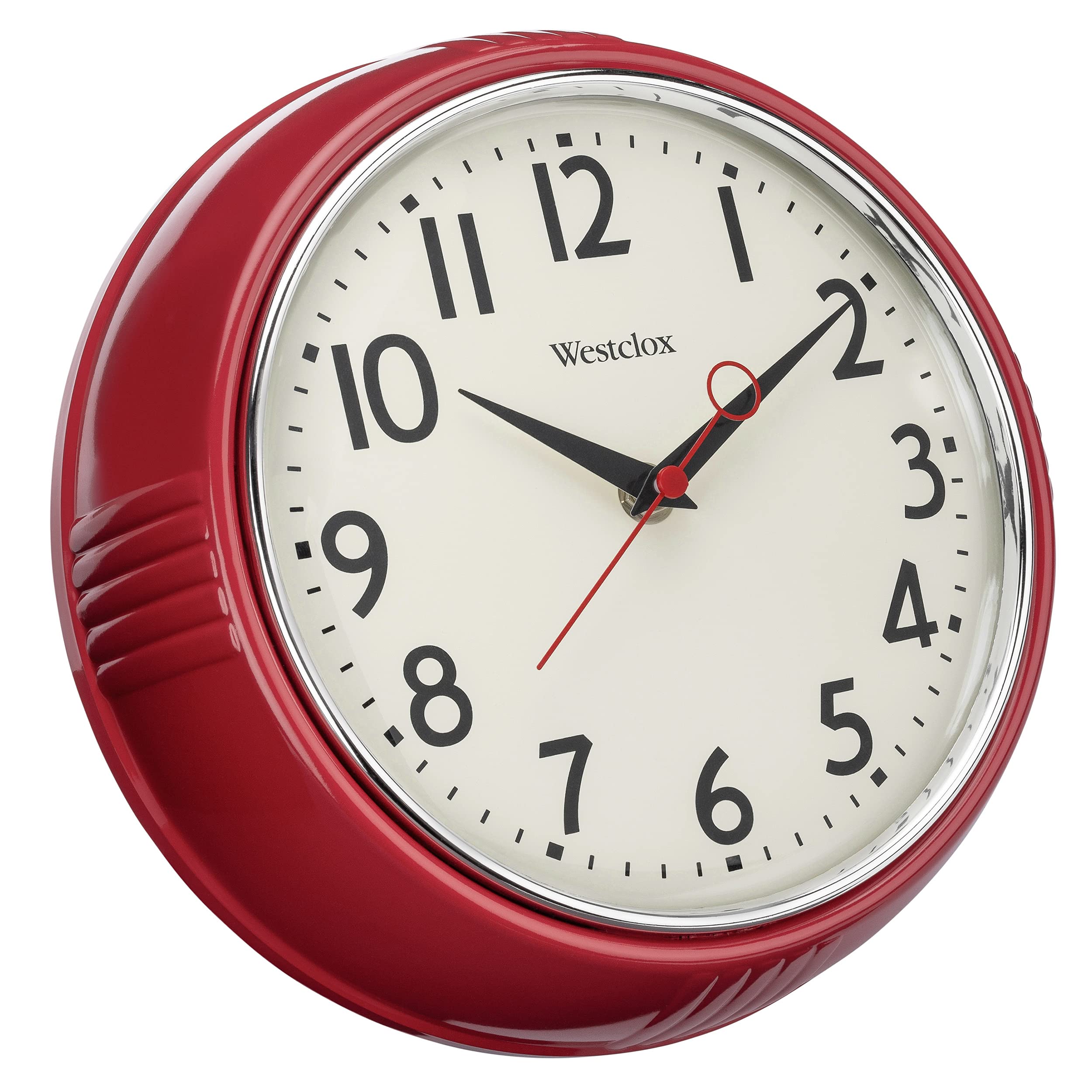 Westclox Retro 1950 Kitchen Wall Clock, 9.5-Inch, Red 9.5